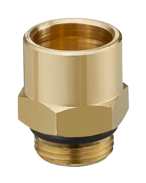 Goldfarbene Stopfbuchsschraube mit Gewinde und O-Ring, geeignet für Oventrop RTLH Ventile.